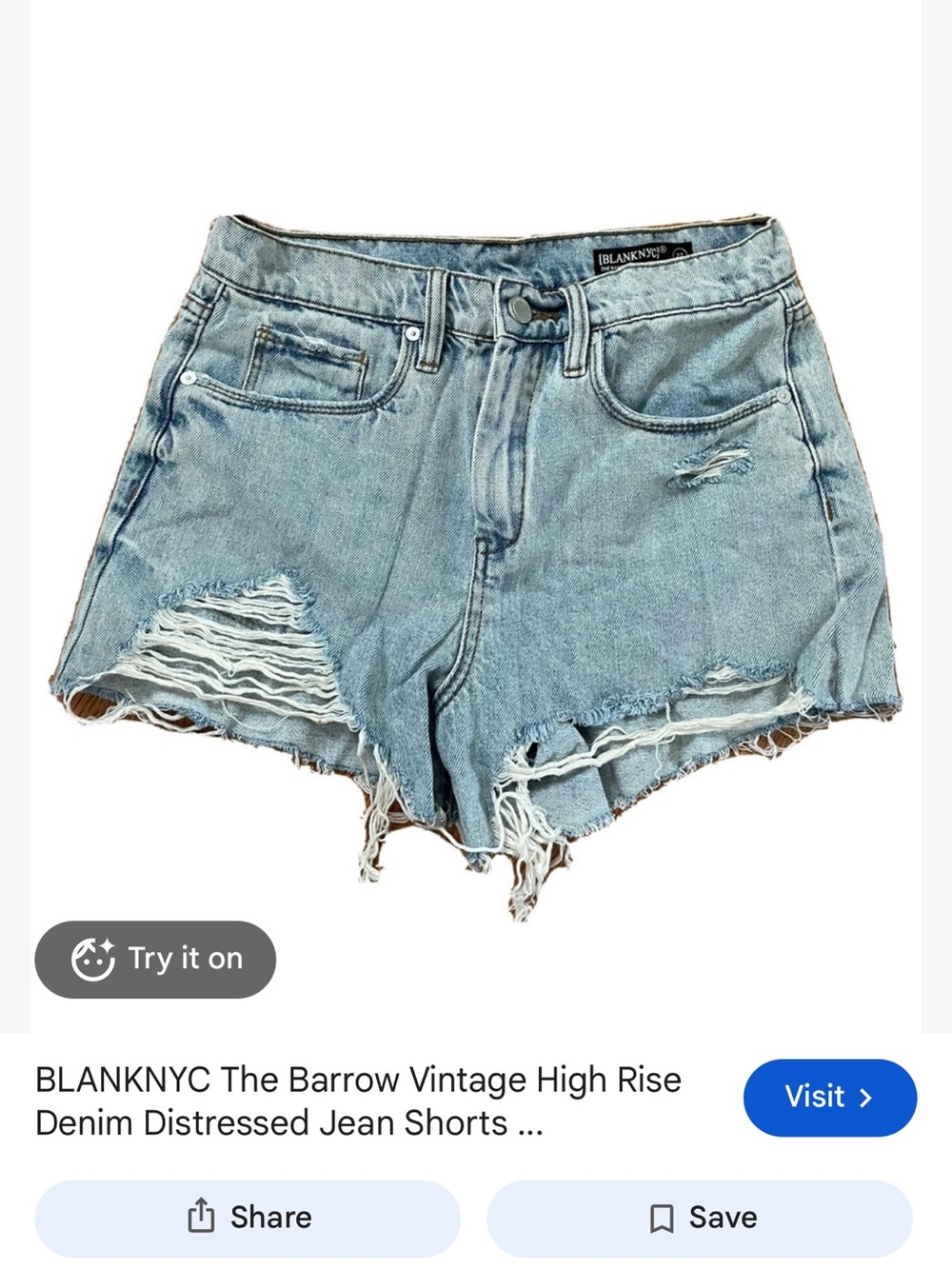 Blank NYC Light Wash Distressed High-Rise Denim Shorts